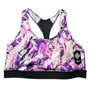 Rise By Lularoe Invincible Abstract Purple Black Racerback Sports Bra 1X NWT